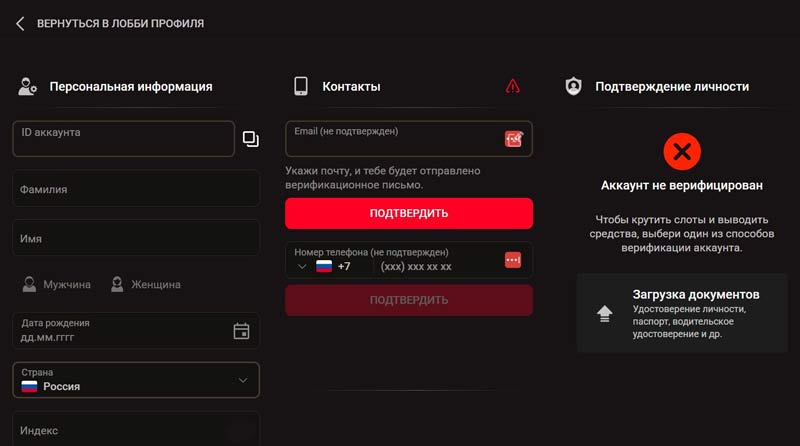 Поля для заполнения
